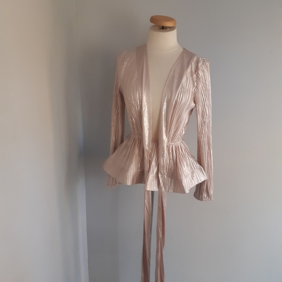 NWOT Luxxel WOMEN'S long sleeve blouse pink silver Size M - Picture 10 of 15